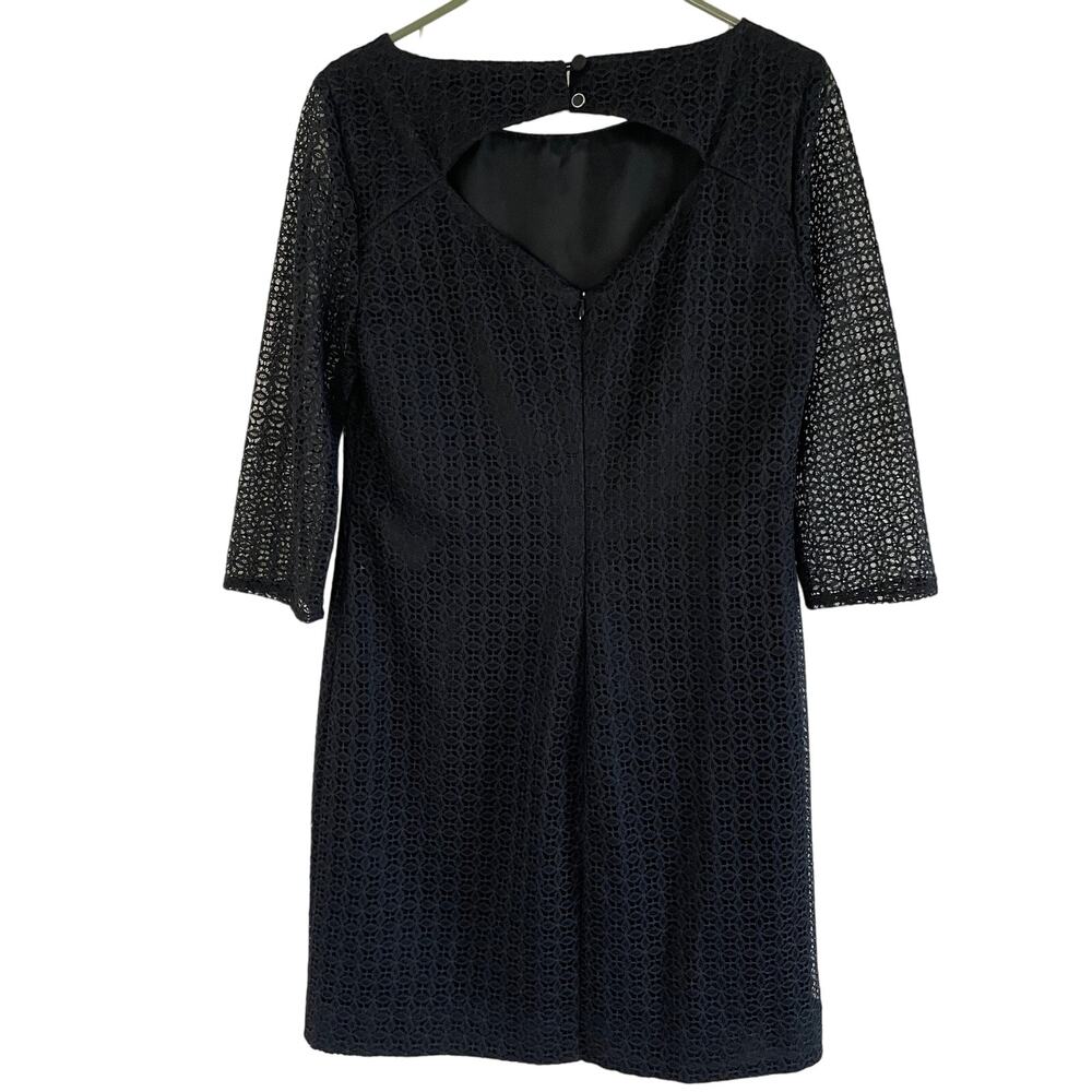 Trina Turk Lace Black Open Back Sheath Dress 3/4 Long Sleeves Womens size 8 - Picture 2 of 7